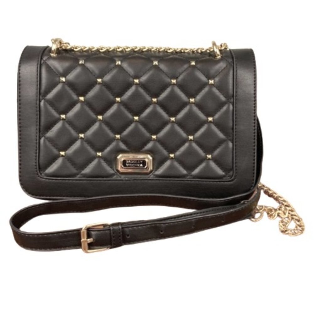 Badgley Mischka Quilted Studded Black Vegan Leather Cross Body Bag